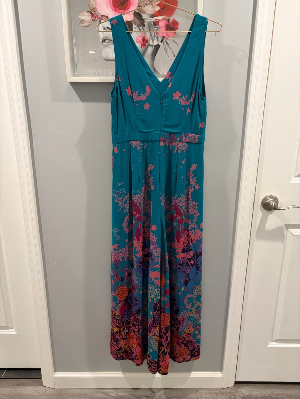 Anthropologie Maeve Teal Andalusia Floral Jumpsuit Size 4 - Picture 8 of 15